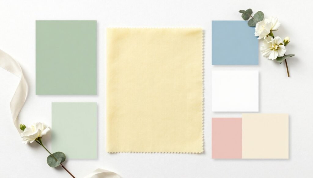 Wedding color palette board showing butter yellow with complementary colors