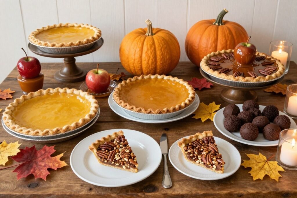 Wedding dessert table with autumn pies and treats Wedding dessert table with autumn pies and treats