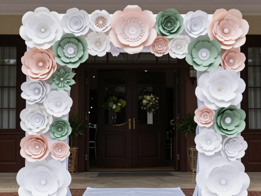 Wedding entrance arch decorated with handmade paper flowers Wedding entrance arch decorated with handmade paper flowers