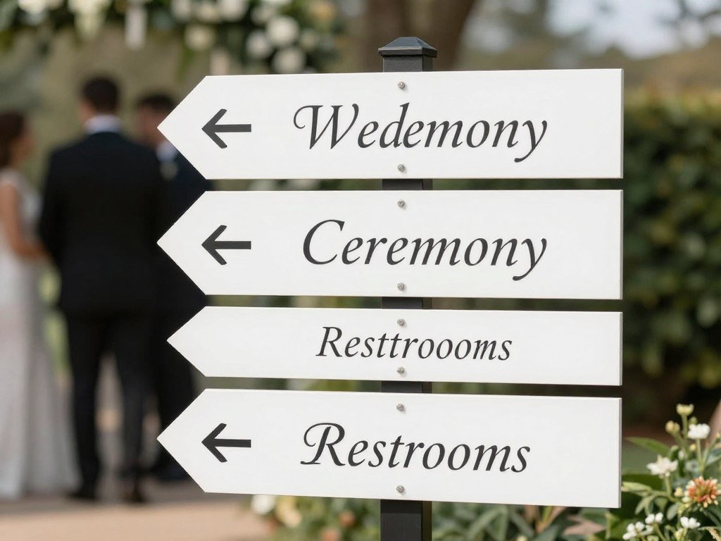Wedding entrance with clear signage directing guests to ceremony and reception Wedding entrance with clear signage directing guests to ceremony and reception
