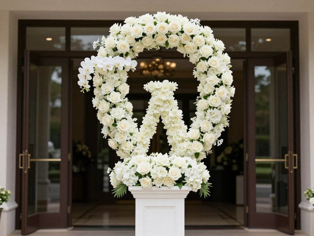 Wedding entrance with large floral monogram initial display Wedding entrance with large floral monogram initial display
