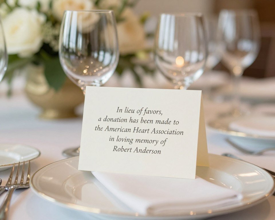 Wedding favor card with donation message Wedding favor card with donation message