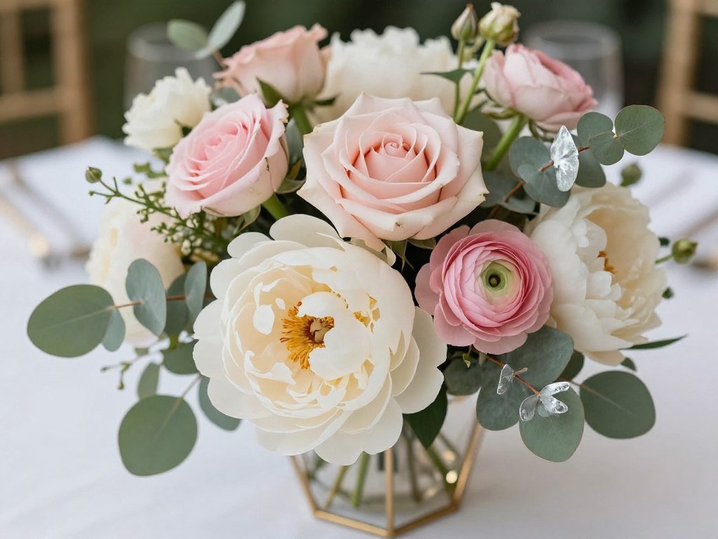 Wedding flower decorations in blush and cream color palette Wedding flower decorations in blush and cream color palette