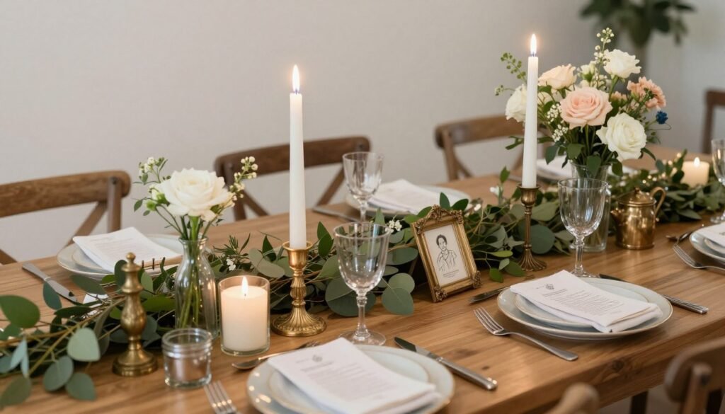 Wedding head table with mix of high-end and budget-friendly decorative elements