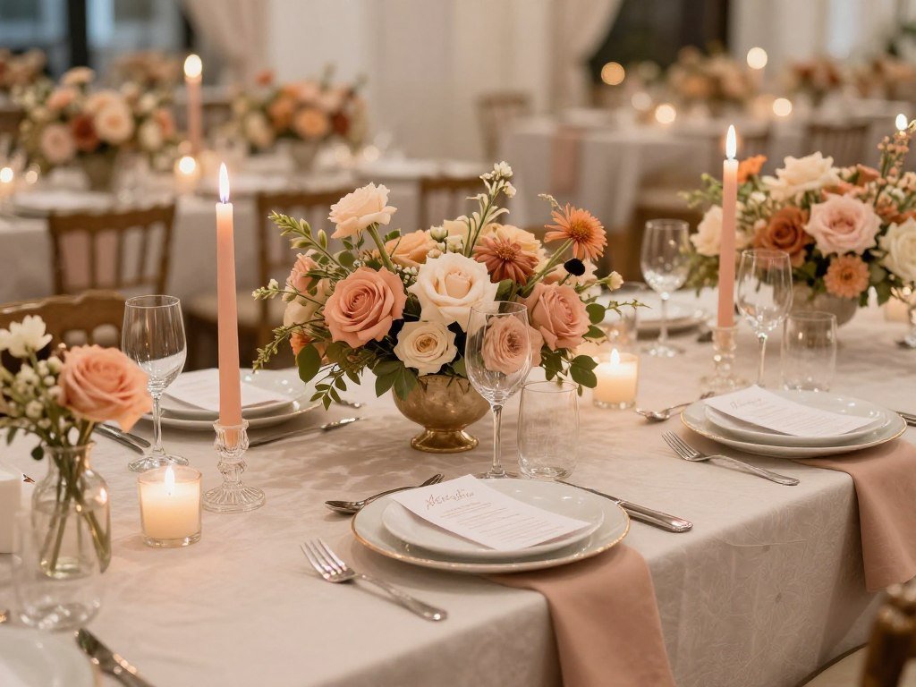 Wedding head table with perfectly coordinated color palette across all elements