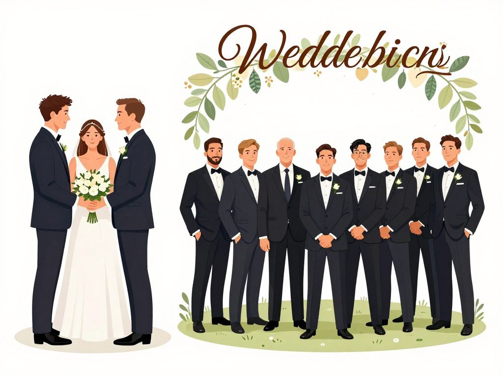 Wedding party size comparison showing different groomsmen group sizes
