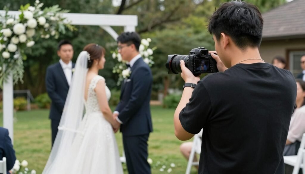Wedding photographer capturing ceremony moment