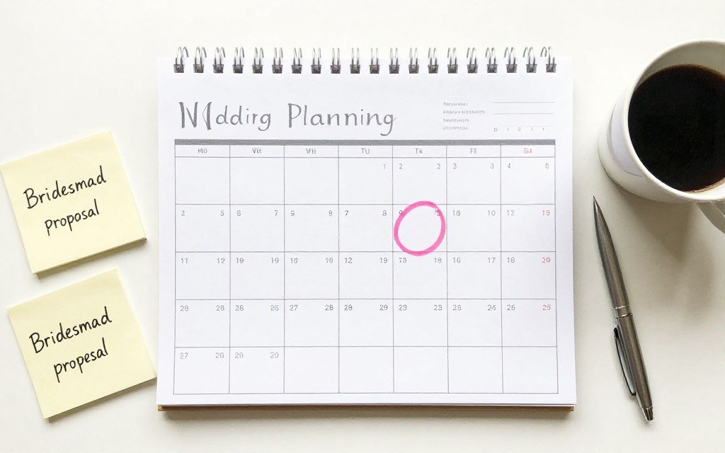 Wedding planning calendar with bridesmaid proposal date marked