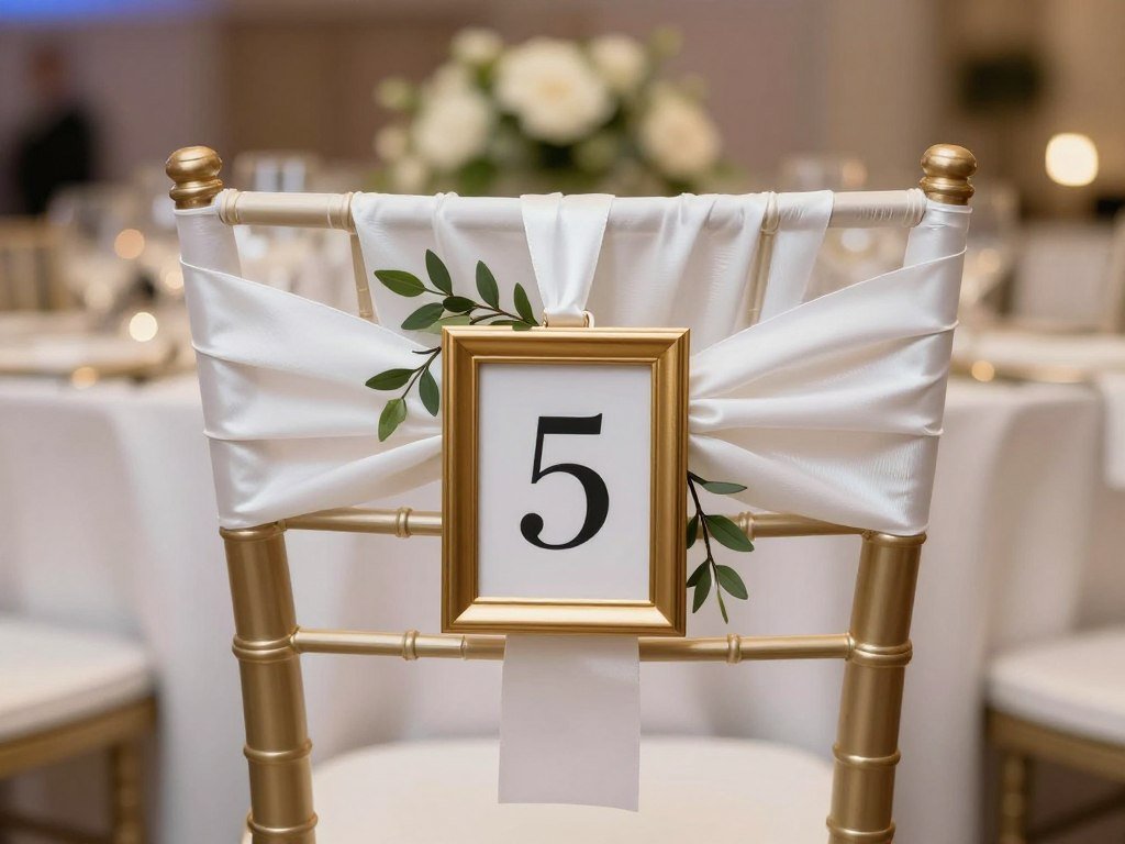 Wedding reception chair with table number attachment