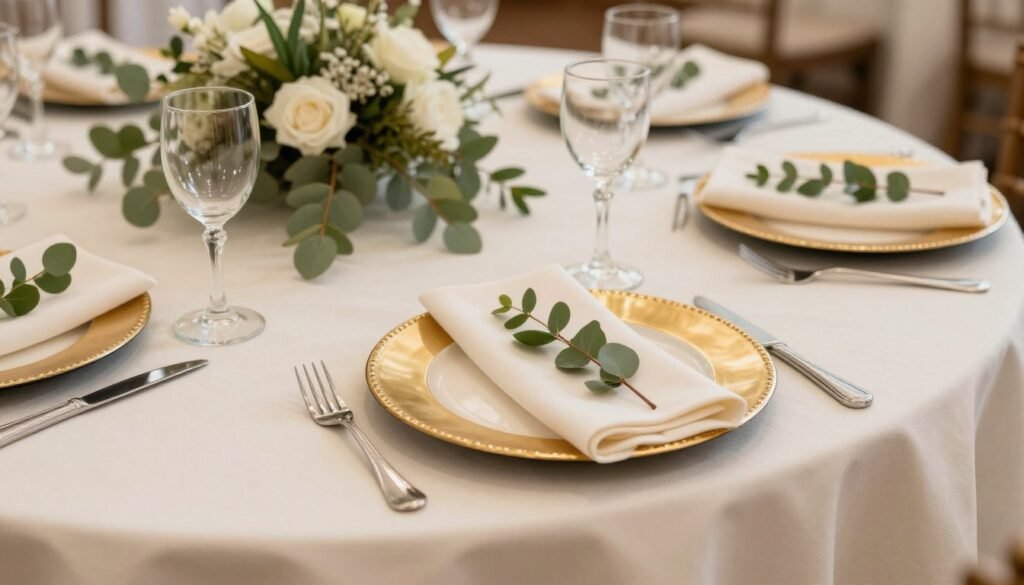 Wedding reception table with elegant linens