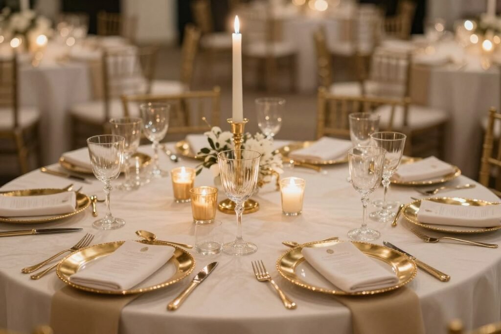 Wedding table decorations with metallic gold accents