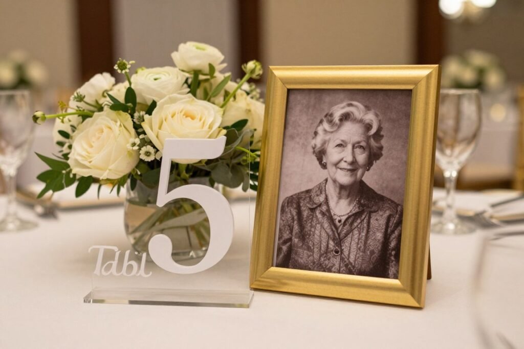 Wedding table number with vintage memorial photo Wedding table number with vintage memorial photo