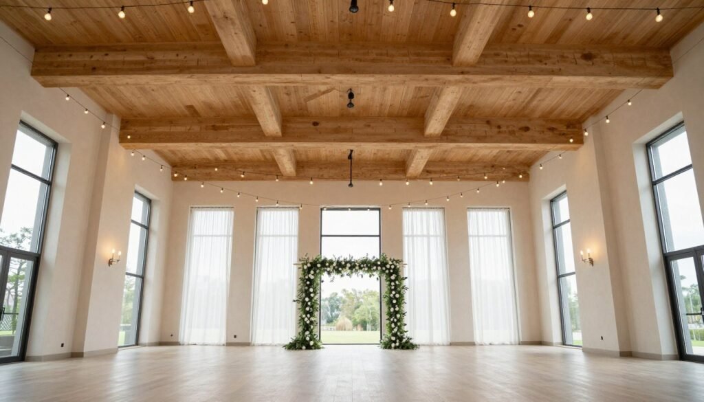 Wedding venue with existing architectural features enhanced by simple decorations