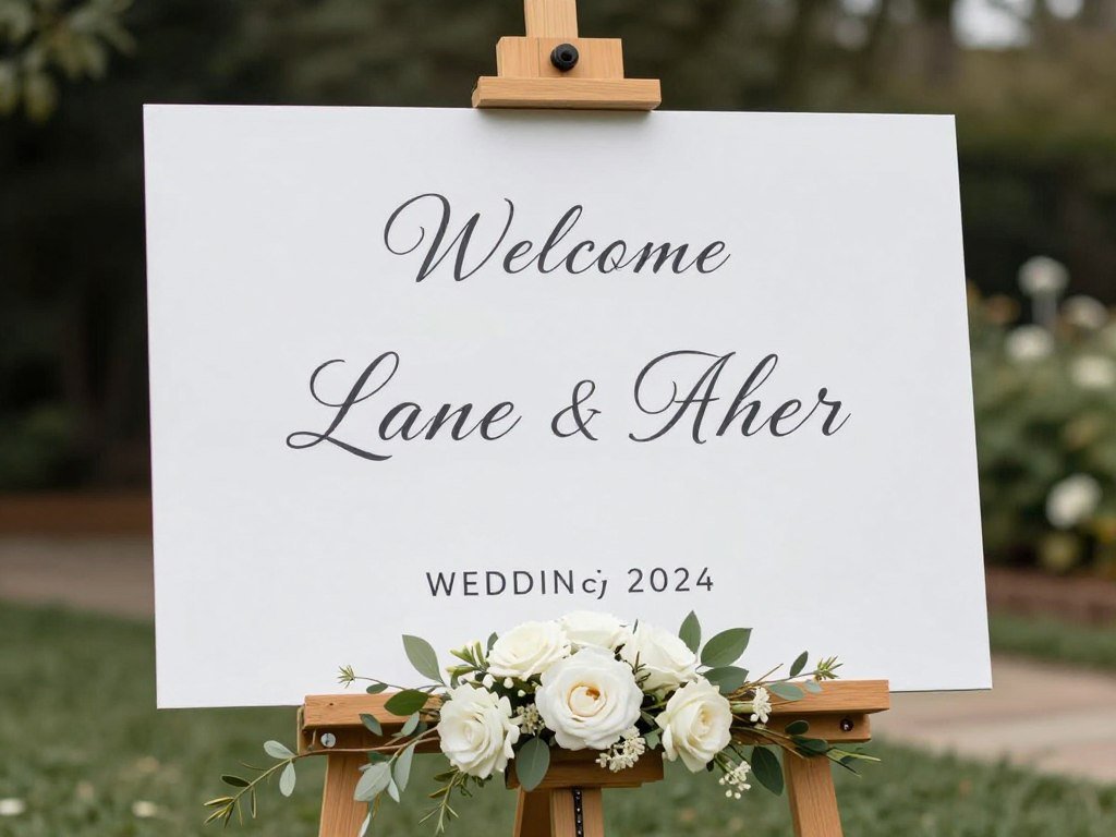 Wedding welcome sign with calligraphy