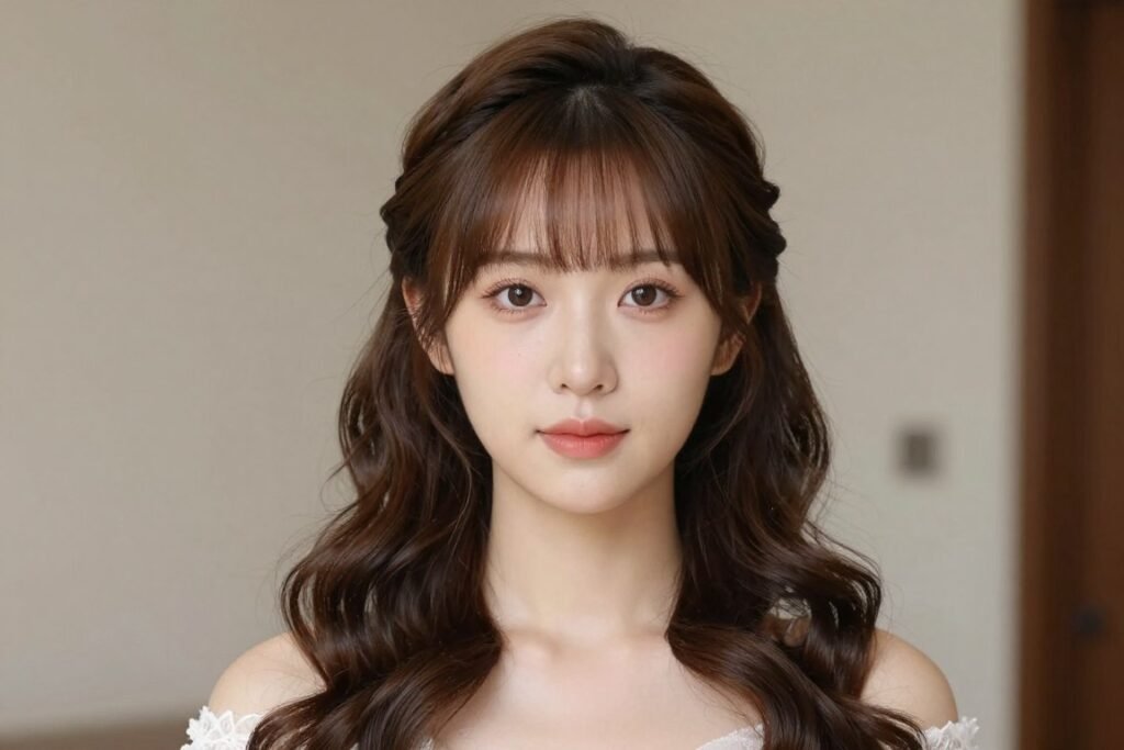 Wide bridesmaid hairstyle for long face shape