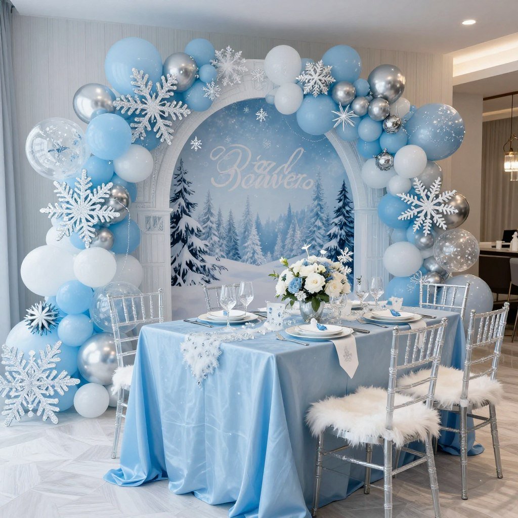 Winter blue bridal shower with ice blue and silver with snowflake accents