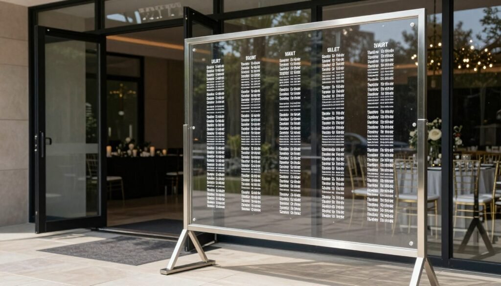 acrylic seating chart on modern display stand