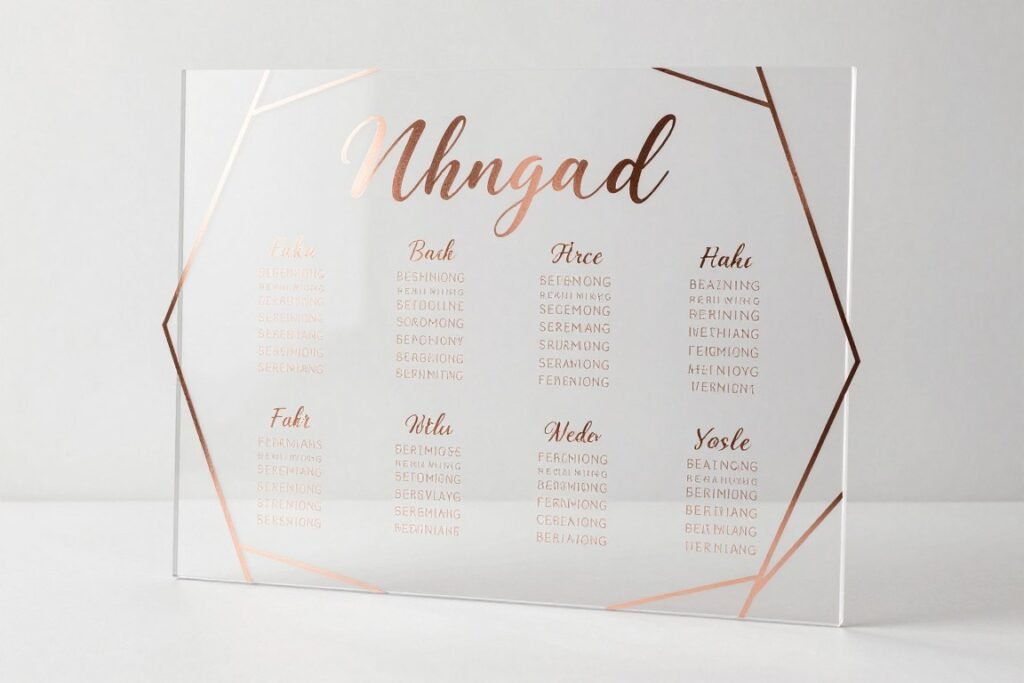 acrylic seating chart with metallic lettering