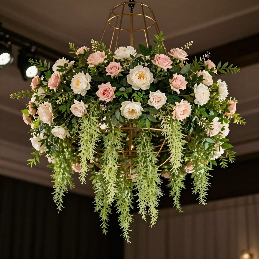 advanced diy wedding floral installation chandelier