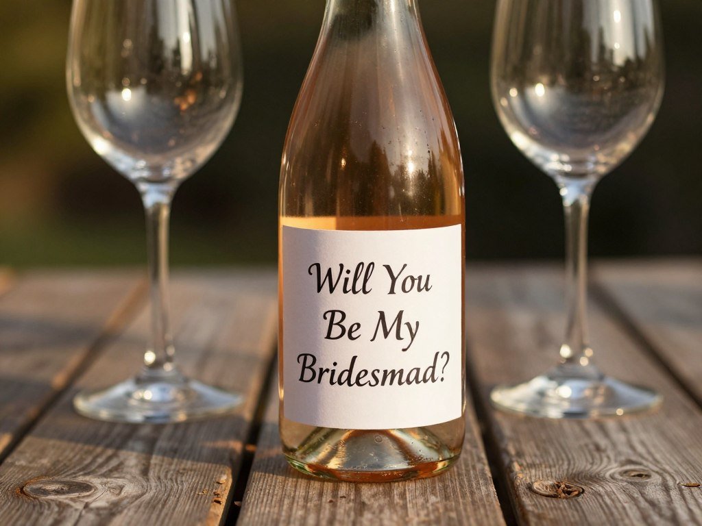 affordable wine bottle with custom bridesmaid proposal label