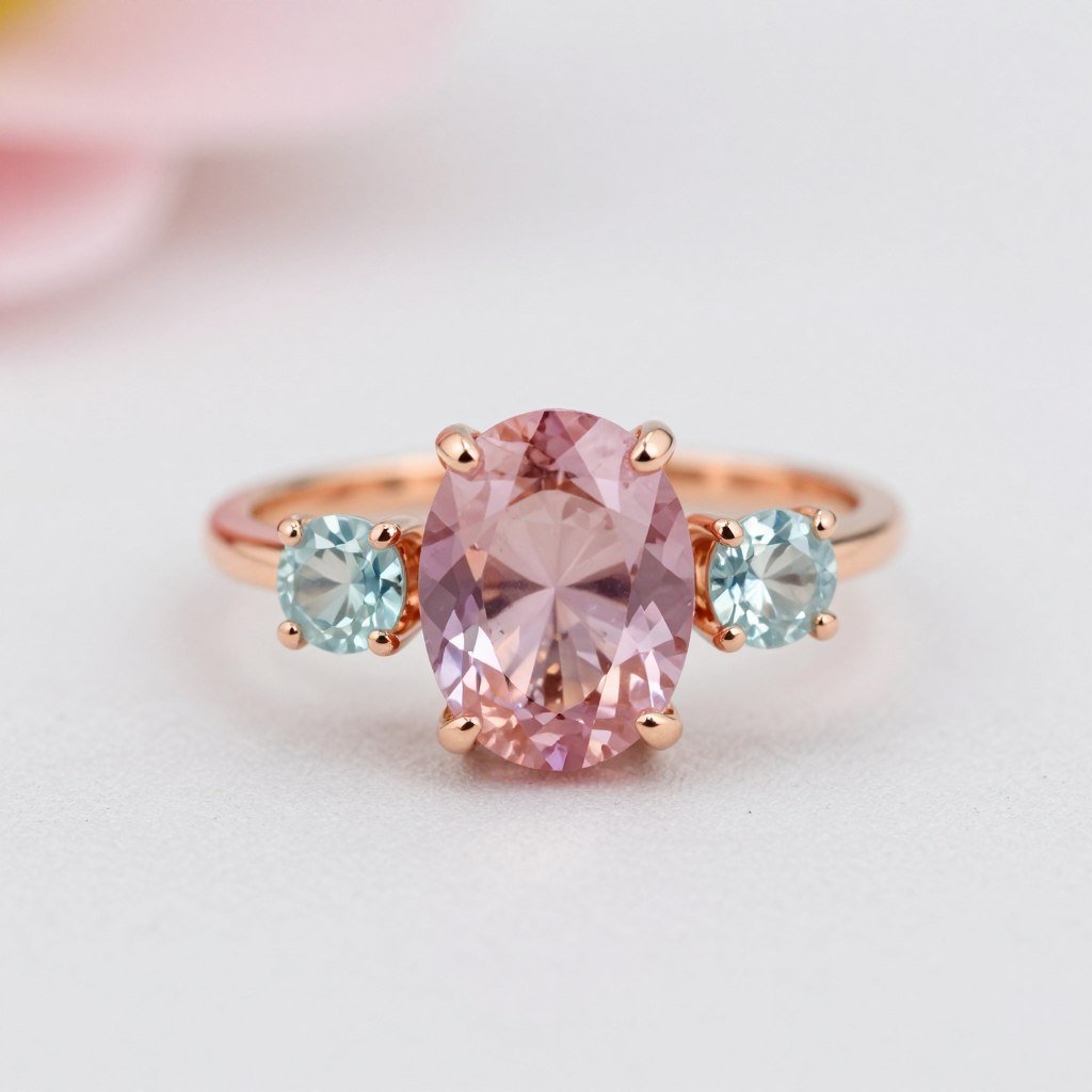 alternative gemstone ring stack with morganite and aquamarine