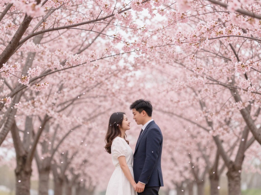 anniversary photo shoot under cherry blossoms