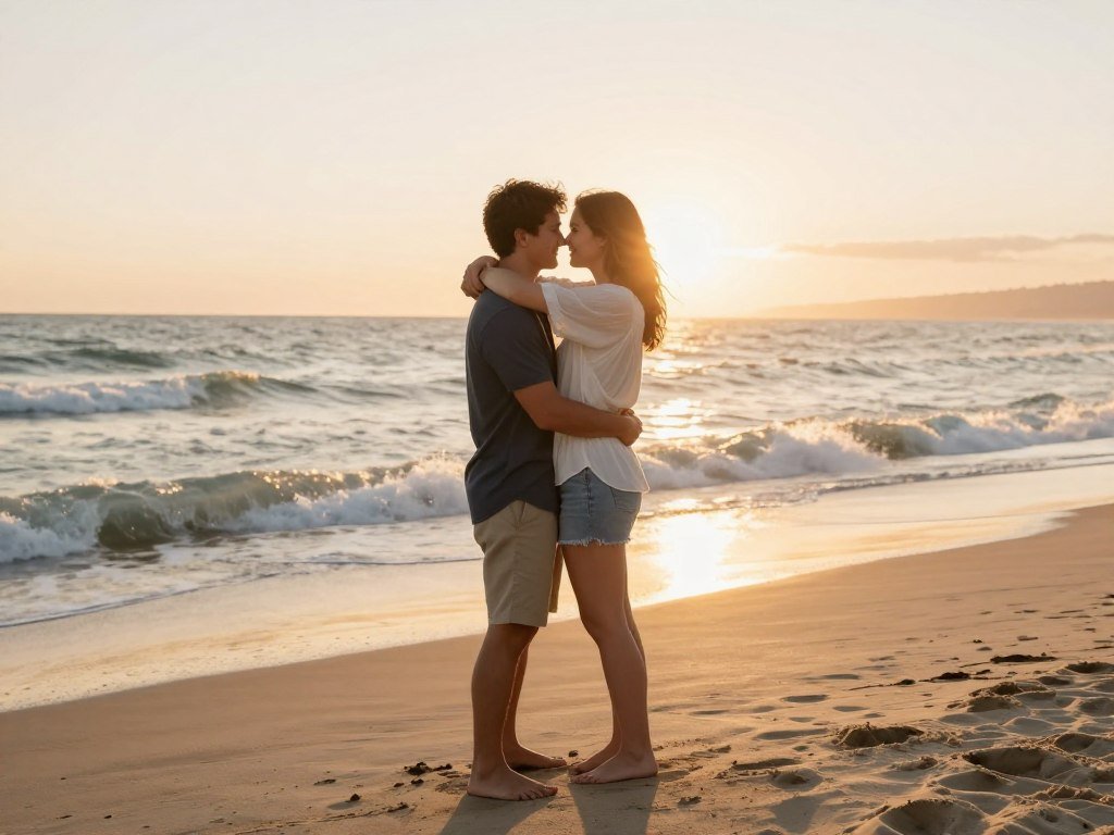 anniversary photos at beach during sunset