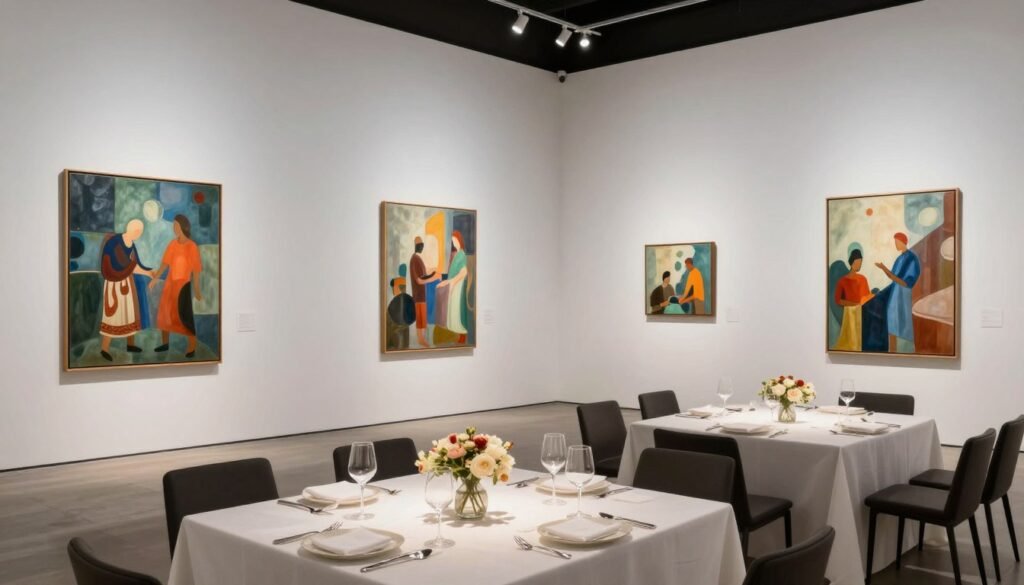 art gallery wedding reception with modern artwork and elegant setup art gallery wedding reception with modern artwork and elegant setup