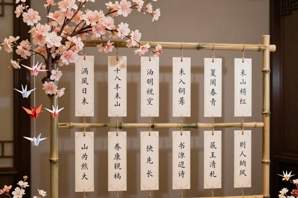 asian inspired seating chart with cherry blossoms and origami asian inspired seating chart with cherry blossoms and origami