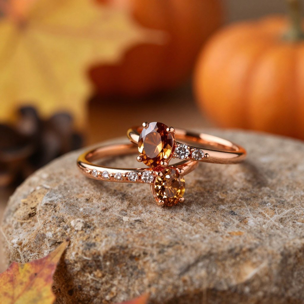 autumn ring stack with warm metal tones