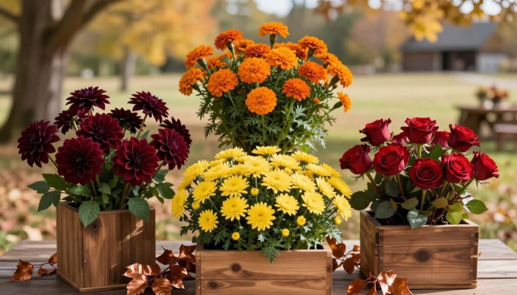 autumn wedding color palette with burgundy, orange, and gold foliage