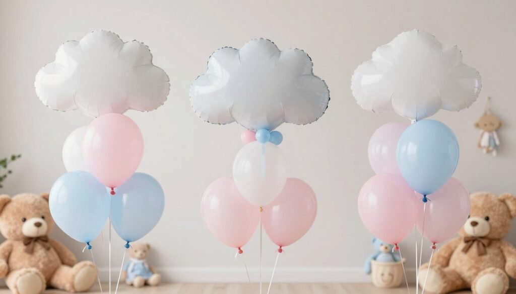 baby shower balloon bouquet ideas featuring soft pastels and cute designs
