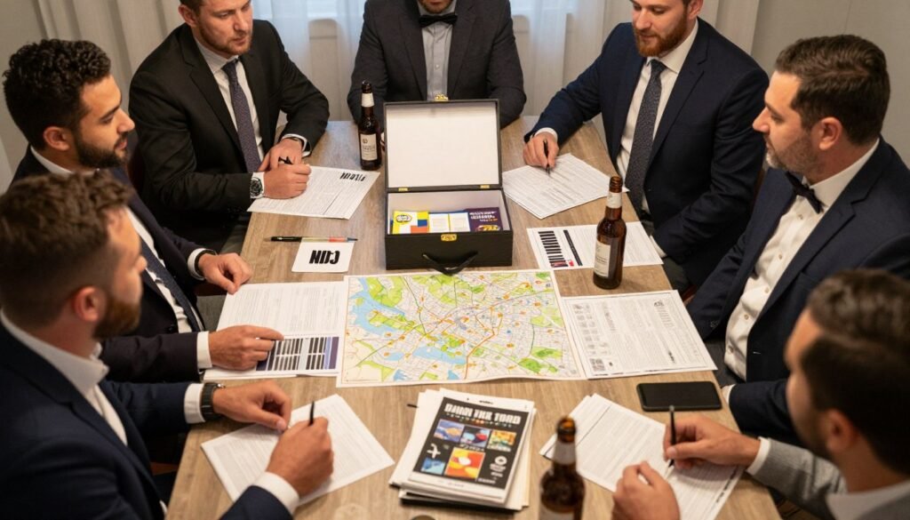 bachelor party planning session with proposal gifts