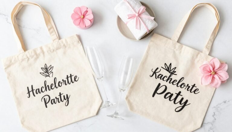 bachelorette gift ideas displayed with pink and gold decorations