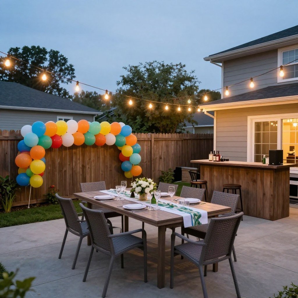 backyard patio decorated for party