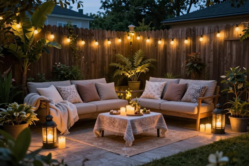 backyard proposal setup with string lights backyard proposal setup with string lights