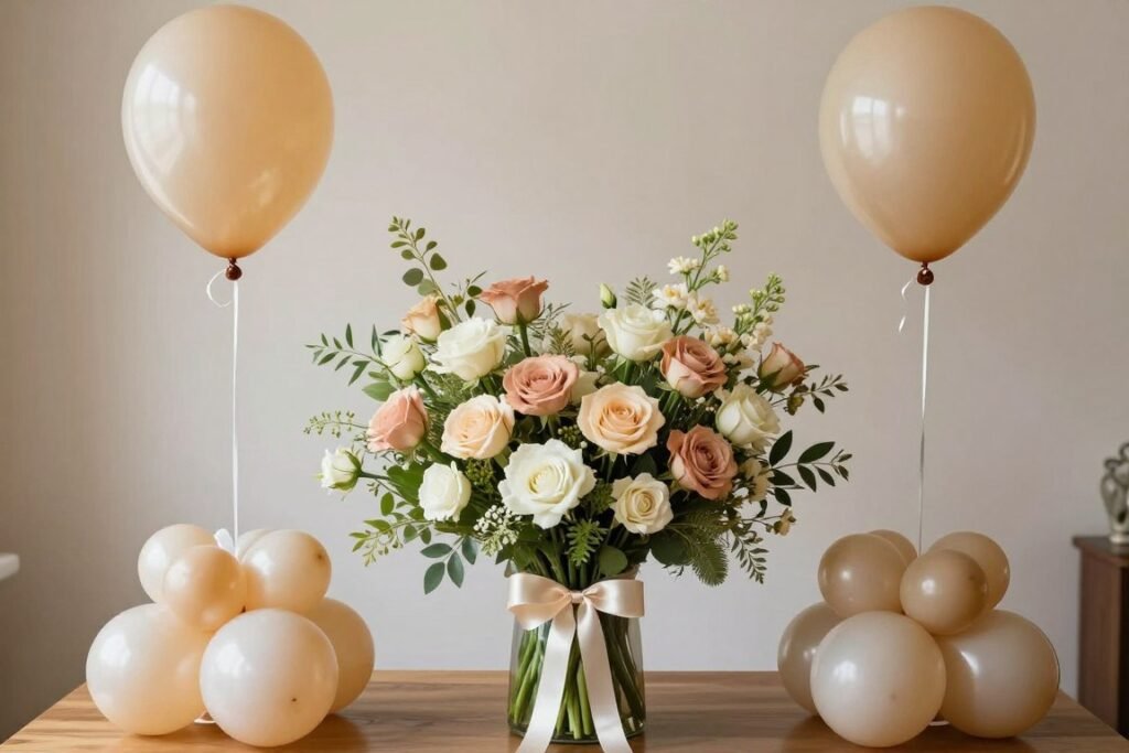balloon bouquet ideas combining balloons with fresh flowers for hybrid arrangements