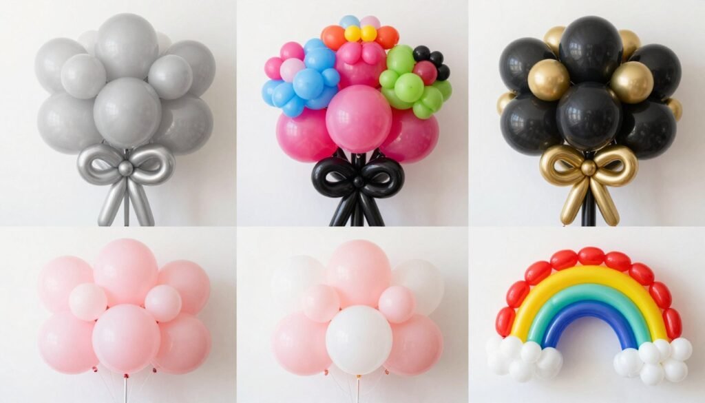 balloon bouquet ideas showcasing various color schemes from monochromatic to rainbow arrangements