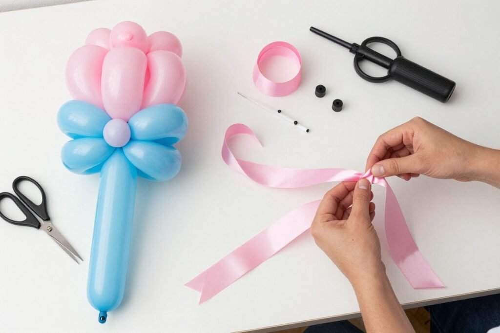 balloon bouquet ideas with DIY supplies and assembly steps shown