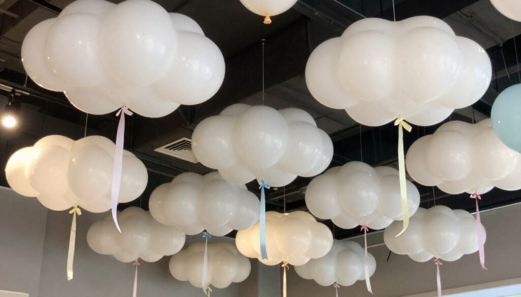balloon ceiling installation creating floating cloud effect balloon ceiling installation creating floating cloud effect