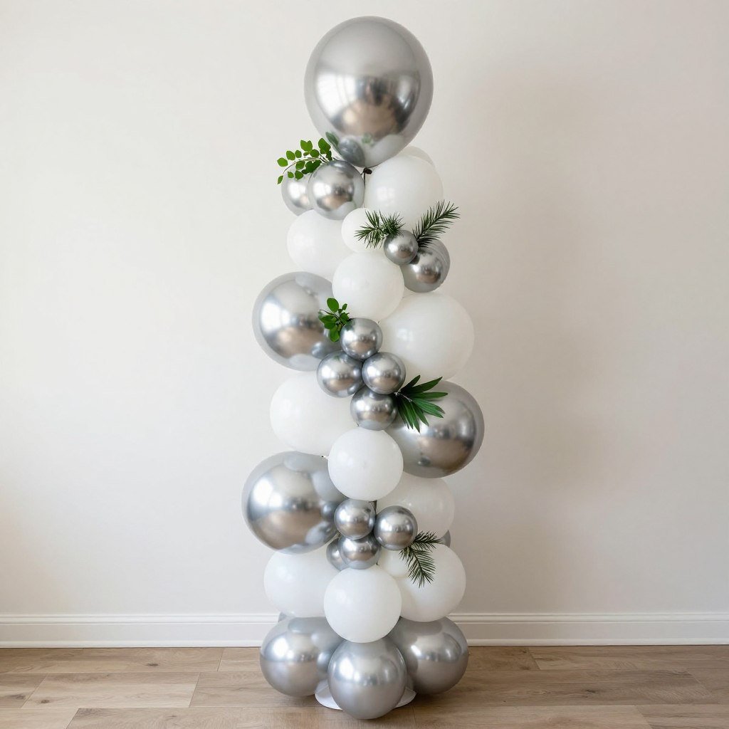 balloon column installation with chrome balloons