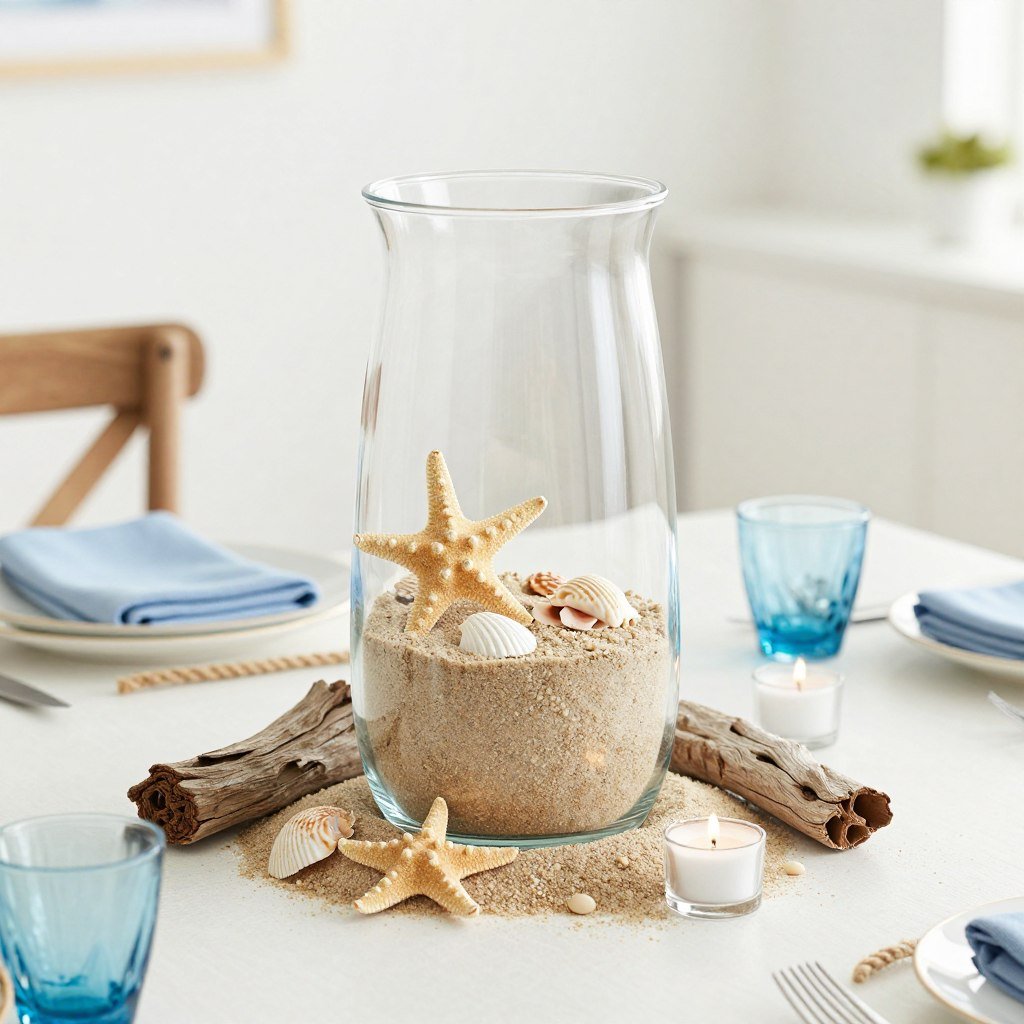 beach themed centerpiece with shells