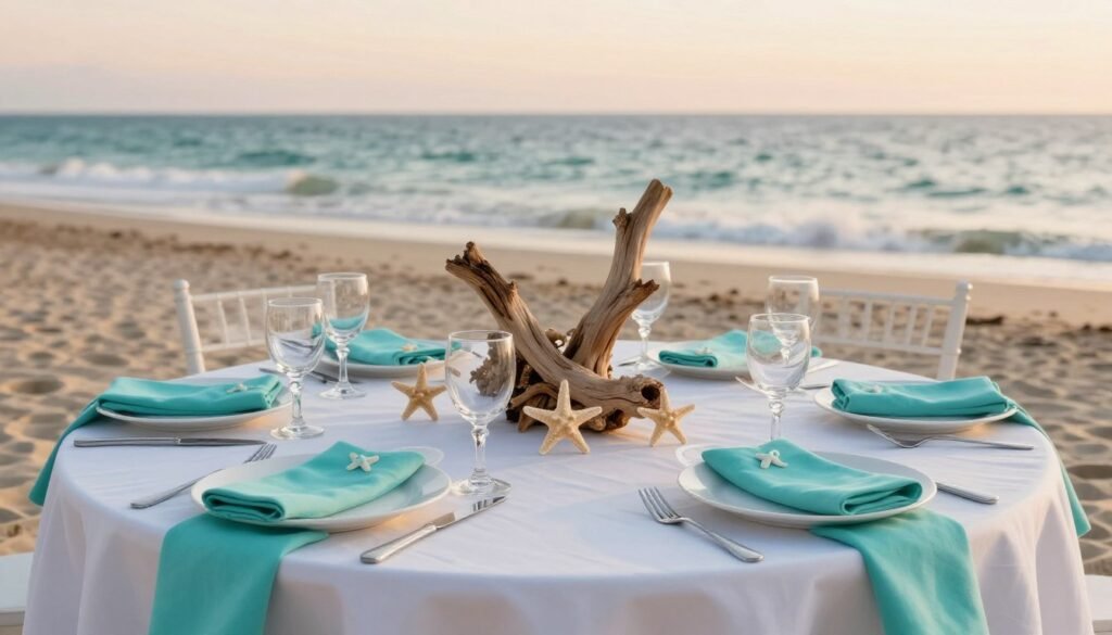 beach themed rehearsal dinner table