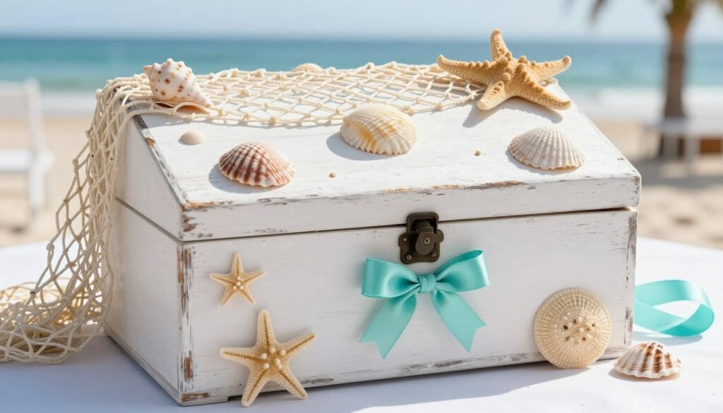 beach themed wedding card box decorated with seashells and starfish beach themed wedding card box decorated with seashells and starfish