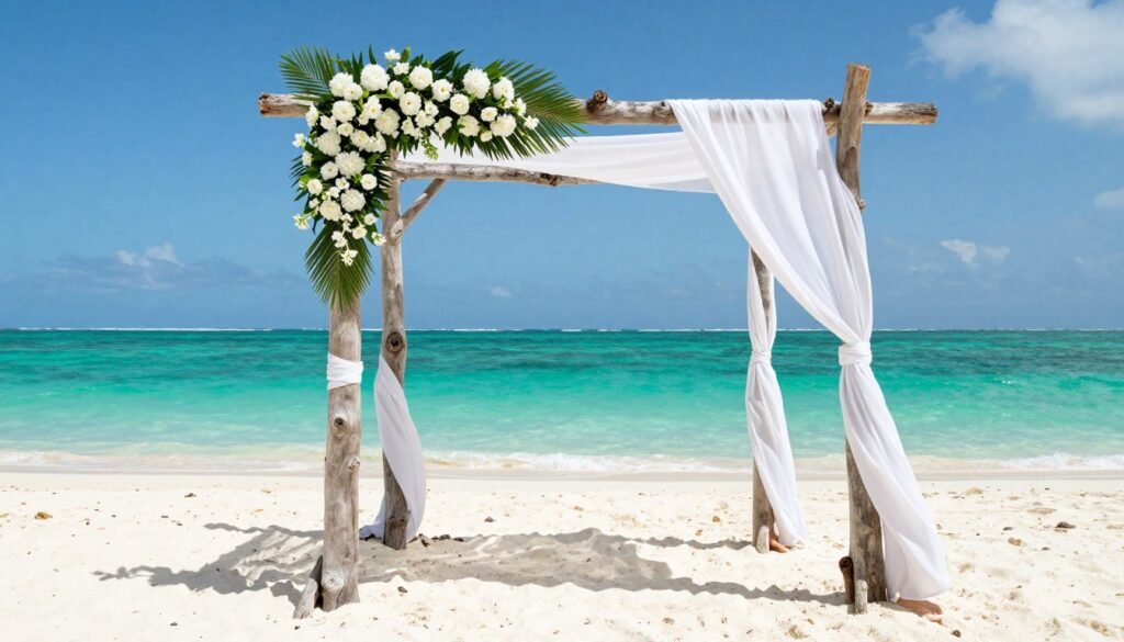 beach wedding arch with ocean backdrop