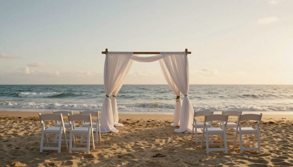 beach wedding ceremony setup with ocean view and sunset beach wedding ceremony setup with ocean view and sunset