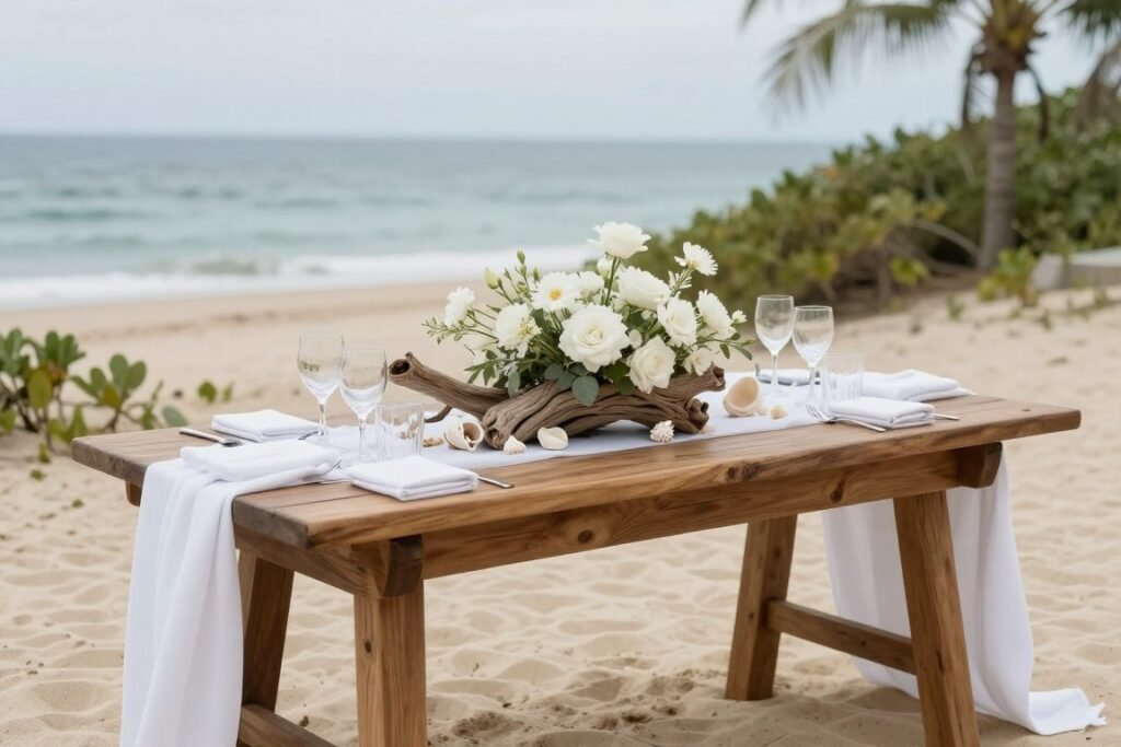 beach wedding reception table decor