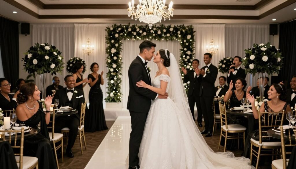beautiful black wedding with perfect coordinated color scheme