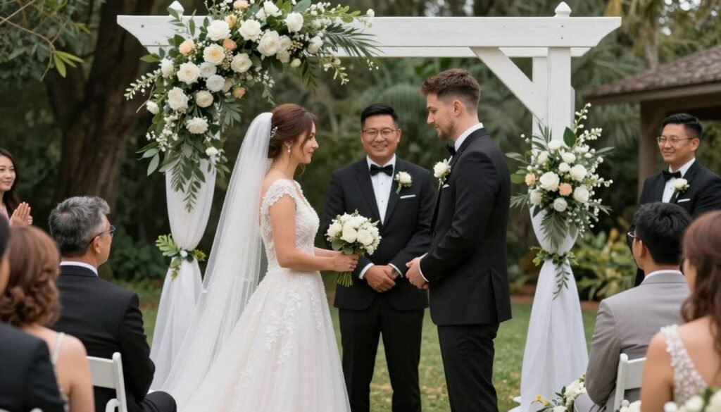 beautiful wedding ceremony with perfect arch