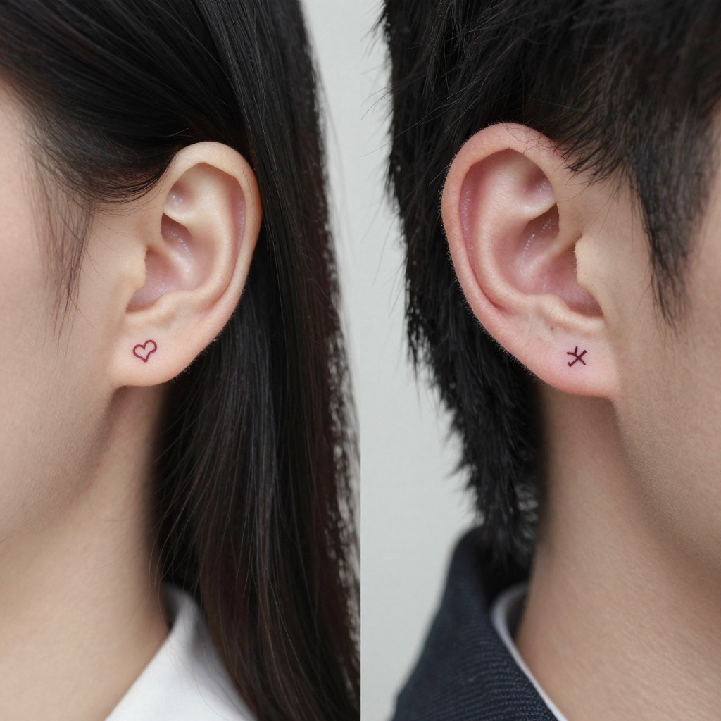 behind ear matching wedding tattoos for couples